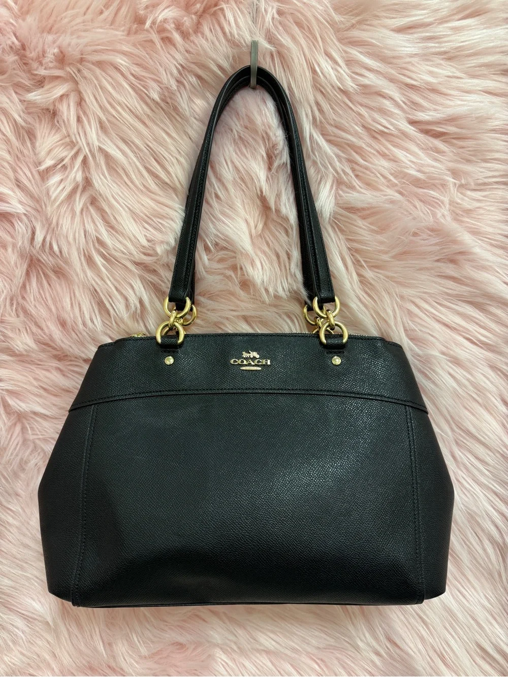 Coach Factory Black Leather Shoulder Bag with Gold Accents